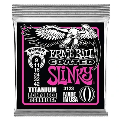 Image of Ernie Ball Super Slinky Coated Titanium RPS Electric Guitar Strings 9 42 Gauge