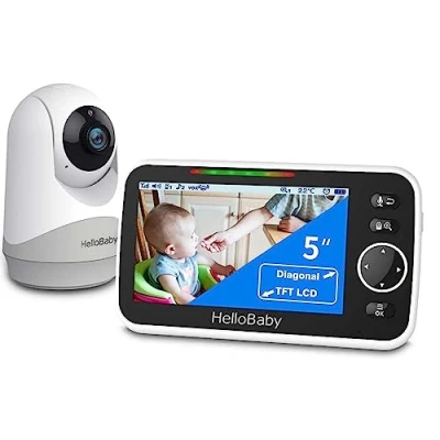 Image of HelloBaby Monitor with Camera and Audio, 5&#039;&#039; Large Screen 3500mAh Battery, Remote Pan Tilt Zoom Camera, Two Way Talk, ECO Mode, Auto Night Vision, Range up to 960ft No WiFi