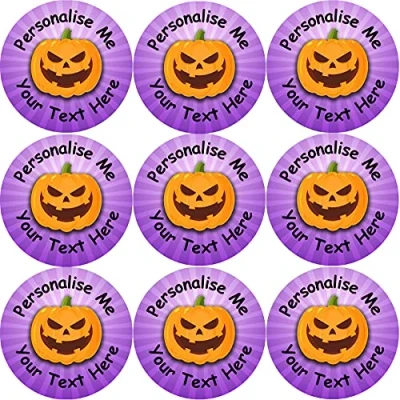 Image of 144 Personalised Purple Pumpkins 30mm Glossy Reward Stickers for School Teachers, Parents