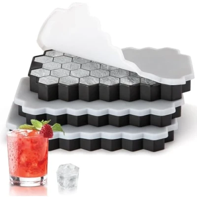 Image of Ice Cube Trays,Ice Tray with Lid,3 Pack Moulds Set,Ice Molds Silicone,Ice Maker,Each Makes 37 Grid Silicone for Chilled Drinks,Whiskey,Cocktail,Easy Release &amp; BPA Free
