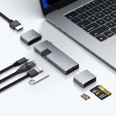 Image of USB C Hub for MacBook, 7 in 2, Thunderbolt 4 Port, 4K 60Hz HDMI, Ethernet, 2 A Data Ports microSD SD Card Reader MacBook Pro 13 Inch, Air M1 M2 M3
