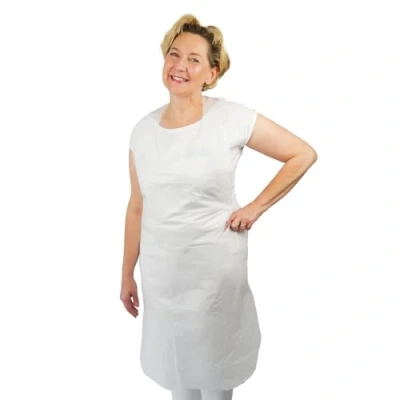 Image of ARNOMED PE Disposable Aprons, Waterproof Plastic Thick, Blocked Oil Resistant, Butcher Apron, Medical White, 18µ 75x125cm