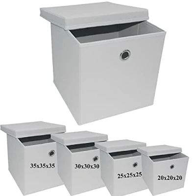 Image of A4O6 Fabric Foldable Storage Cubes Boxes Non woven Cloth organisers Basket Square Folding Box Collapsible Kids Toys Drawer (White, 25x25x25cm)