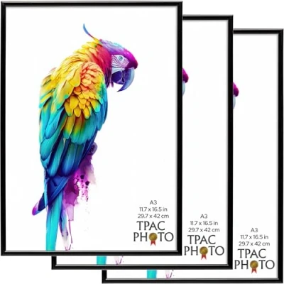 Image of The Photo Album Co BACKLOADER A3 Black Poster Frame Acrylic (Non Glass) Pack of 3