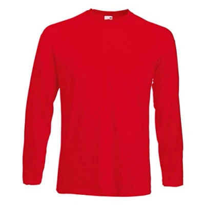 Image of Fruit of the Loom Men&#039;s Cotton Value Long Sleeve T Shirt Red S