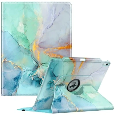 Image of FINTIE Rotating Case Compatible with iPad Air 13 inch (M2) 2024 [360 Degree Swiveling] Protective Cover Pencil Holder, Auto Sleep/Wake, Emerald Marble