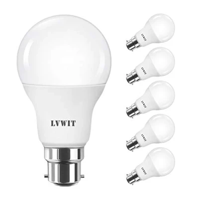 Image of LVWIT B22 LED Light Bulb, A60 Bayonet 8W 6500K Cold White Equivalent to 60W, Ultra Bright 806Lm, Non Dimmable Bulbs, 6 Packs