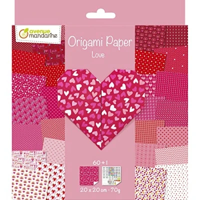 Image of Avenue Mandarine OR518C Origami Paper, Love A Pack of 60 Sheets 20x20 cm 70G (30 patterns x 2 sheets) sheet Eye stickers included From 5 years old