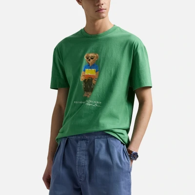 Image of POLO Ralph Lauren Custom SLIM FIT BEAR Jersey Tshirt Print Tshirt, Men&#039;s, Size: Small, Raft green