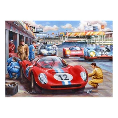 Image of The House of Puzzles Pit Stop Jigsaw Big 500 Piece Jigsaws For Adults, Extra Large Pieces, Artist Illustrated, Scenic Landscape, Deluxe Puzzle Gifts