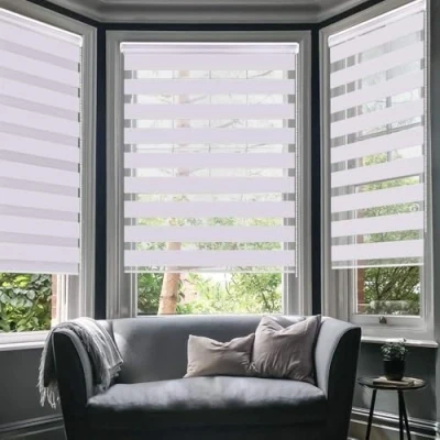 Image of SMONTER Easy Fix Zebra Roller Blind,Day and Night Blinds Curtains with Install Accessories (50CMx150CM 2PACK, WHITE)