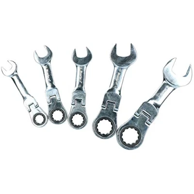 Image of AB Tools 5pc Metric Stubby Flexible Ratchet Combination Spanner Set 10mm 19mm