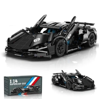 Image of Technic Sport Car Building Blocks Set, 1314 PCS Super Sports Kit, 1:14 Racing Collectible Model Supercar Brick Vehicle Construction Toys Gift for Adults and Teens (Black)