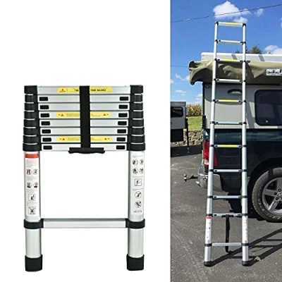Image of Aluminium Extension Ladder 8.5 Feet 2.6M 330 LB Capacity, Telescopic Folding Retractable EN131 Certificated Portable Compact Loft Multi Purpose Roof Work Decoration