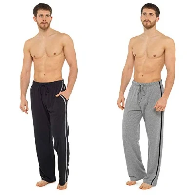 Image of Mens Long Lounge Wear Pants Nightwear (2 Pack) Pyjama Bottoms Sleepwear, M, 1 X Black, Grey