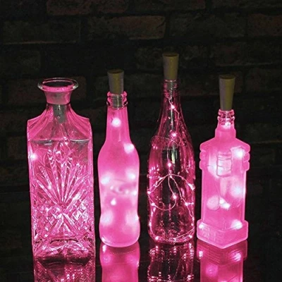 Image of Bluelans® Pack of 4 Led Bottle Cork Lights, 79in/2m Copper Wire String Lights with 20 Pink Bulbs for DIY Decor, Outdoor BBQ, Gathering, Party, Wedding, Holiday (Pink, 2M/20LED)