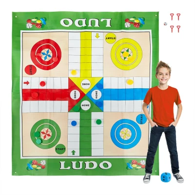 Image of Relaxdays 10030902 XXL, Large Board Game mat Including 16 Tokens, 2 dice and 4 pegs, Garden Ludo, 160 x 180 cm, Colourful, Multicoloured