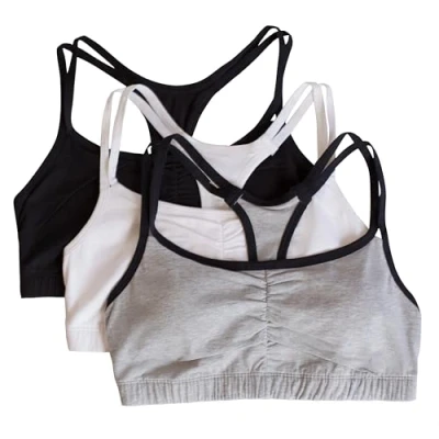 Image of Fruit of the Loom Womens Spaghetti Strap Cotton Pullover Sports Bra, Grey with Black/White/Black, 40