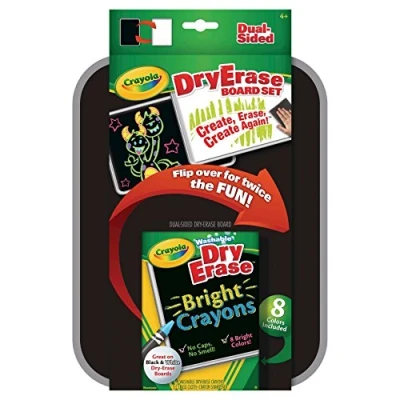Image of CRAYOLA Dual Sided Board &amp; Washable Dry Erase Crayons Assorted Colours (Pack of 8) White Black Boards So You Can Experiment with Colour Ideal for Kids Aged 4+