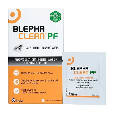 Image of Blephaclean PF Daily Eyelid Wipes Gentle Cleansing for the Eyelids and Skin Around Eyes Suitable Babies (over 3 months old), Children Adults 20 Sterile Plastic Free