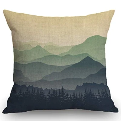 Image of SSOIU Green Mountains in The Fog Decoration Cotton Linen Home Decorative Throw Pillow Case Cushion Cover for Sofa Couch, 18&quot; x