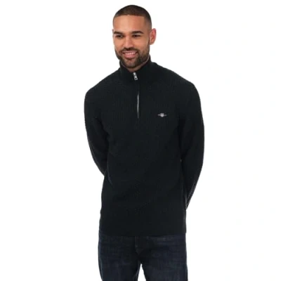 Image of GANT Men&#039;s Cotton Texture Half Zip Sweater, Evening Blue, 4XL