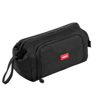 Image of Diboniur School Pencil Case, Large Capacity Pouch with 3 Compartments, Aesthetic Pencilcase Stationery Organizer for Girls Boys, Supplies Portable Bag (Black)