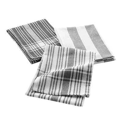 Image of Douceur d&#039;Intérieur, 3 Tea Towels (50 x 70 cm) Bayado Charcoal Woven Cotton