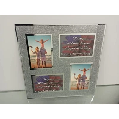 Image of Silver Mirrored Crushed Glitter Crystal Diamante Multi Aperture 4 Picture Photo Frame 6x4 Hold (35X35cm)