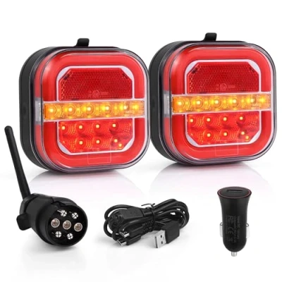 Image of MICTUNING Magnetic Wireless Trailer Lights,2pcs LED Towing Taillights Daytime Running Light,Brake/Stop Light,Turning Signals Cordless Transmitter Rechargeable USB for Truck Tractor Utility RV