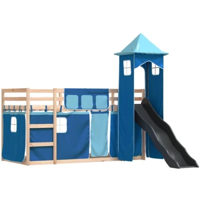 Image of Bunk Bed without Mattress with Slide and Curtains Blue 80x200 cm Vidaxl