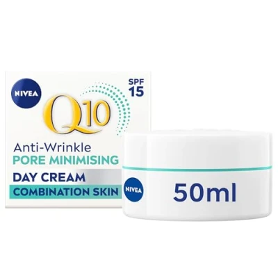 Image of NIVEA Q10 Anti Wrinkle Pore Minimising Extra Light Day Cream SPF15 (50ml), Moisturiser with Texture, UVA/UVB Protection