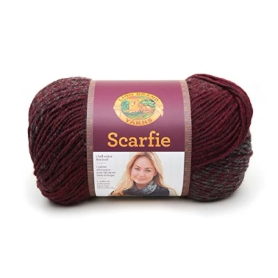 Image of Lion Brand Yarn 78 Percent Acrylic 22 Wool Scarfie Yarn, Oxford/Claret,23.59 x 12.79 13.43 cm