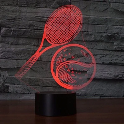 Image of HPBN8 Ltd Optical Illusion 3D Tennis Night Light USB Touch Switch Decor Table Desk Lamps 7 Color Changing Lights LED Lamp Xmas Home Love Brithday Children Kids Toy Gift