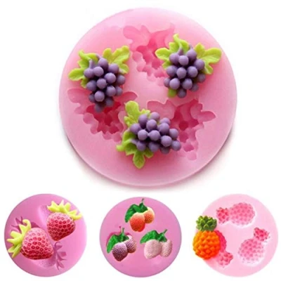 Image of 4 Piece Fruit Silicone Cake Molds,Fondant Soap Moulds, Grape Cherry Pineapple Strawberry Shape Mold Dessert Pastry Chocolate Sugercraft Jelly Baking Mould, Ice Muffin Tray,Bakeware Pan