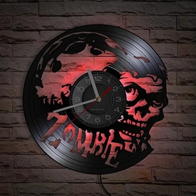 Image of Smotly Vinyl wall Clock, Zombie Horror Themed Pattern clock with LED Night Light, is a great gift for friends who love thrills. (seven colors)