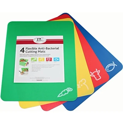 Image of FACKELMANN Flexible Cutting Mats, Set of 4, Multi Purpose Chopping Board, Rectangle Pack 4 Colour Coded for Food Types, Dishwasher Safe, 38x30.5x.2cm, Blue Red Yellow &amp; Green
