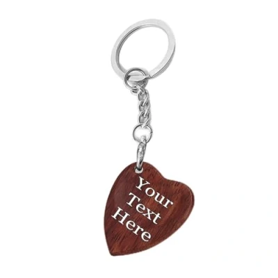Image of Custom Engraved Heart Shaped Wooden Guitar Plectrum Novelty Gift Pick Pendant Keychain in Presentation Box (Keychain, Custom)