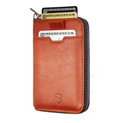 Image of Vaultskin Notting Hill Slim Zip Wallet with RFID Protection for Cards Cash Coins (Cognac)
