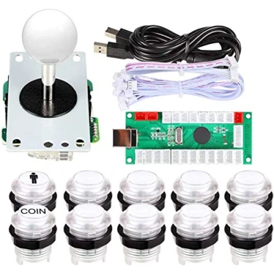 Image of EG STARTS 1 Player USB LED Encoder To PC Games 8 Way Stick Controllers + 10x Illuminated Push Buttons For Arcade Joystick DIY Kits Parts Mame Raspberry Pi 2 3 White