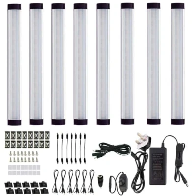 Image of AIBOO Under Cabinet Lights Kit LED Rigid Bar with Dial Dimmer Switch for Kitchen Cupboard Closet Lighting (2700K Warm White, 8 Panels)