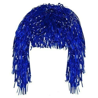 Image of Robelli Adult Fancy Dress Shiny Metallic Foil Tinsel Wig Costume Accessory (1, Blue)
