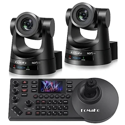 Image of FoMaKo NDI PTZ Camera Bundle 20X HDMI 3G SDI IP PoE for Church Worship(2pcs) Controller Keyboard (PTZ KN20Ax2+KC608)