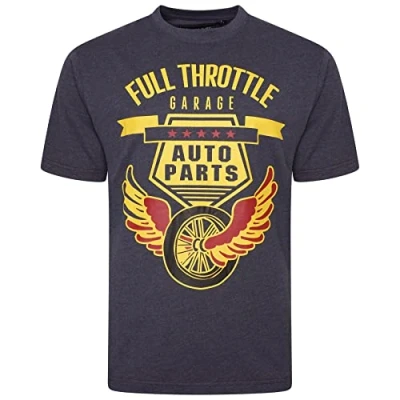 Image of Kam Mens Full Throttle Print Crew Neck T Shirt Blue 3XL