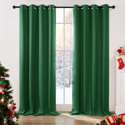 Image of Deconovo Blackout Curtains Thermal Insulated Room Darkening Eyelet Energy Saving Super Soft for Bedroom 55 x 110 Inch Dark Forest 2 Panels