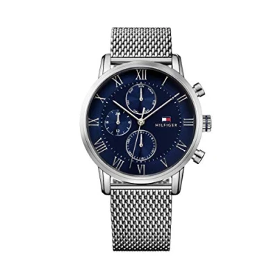 Image of Tommy Hilfiger Men&#039;s 44mm Multifunction Quartz Watch with Blue Dial, Stainless Steel Case and Mesh Bracelet, 3ATM Water Resistant 1791398
