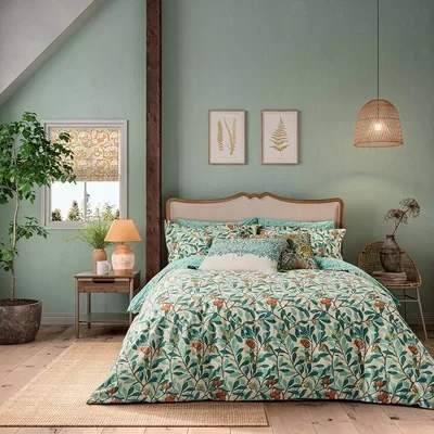 Image of Morris &amp; Co Arbutus Duvet Cover Set King Size Turquoise