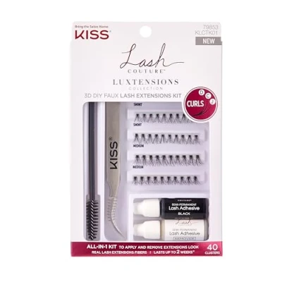 Image of KISS Lash Couture LuXtensions Collection 3D DIY Faux Extensions Kit, 40 Clusters, Adhesive, Precision Tweezer, Spoolie Mascara Wand, and Remover