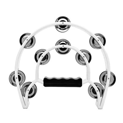 Image of Musfunny Half Moon Tambourines, Hand Tambourine with Double Row Jingles Bell Held Percussion Musical Instrument Gifts for Adults, Church, Party, Bands, Music Education (White)