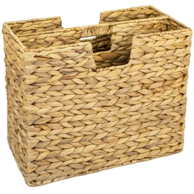 Image of HMF Newspaper Rack, Basket, Braided Made of Water Hyacinth, 2 Compartments, 40 x 20 33 cm